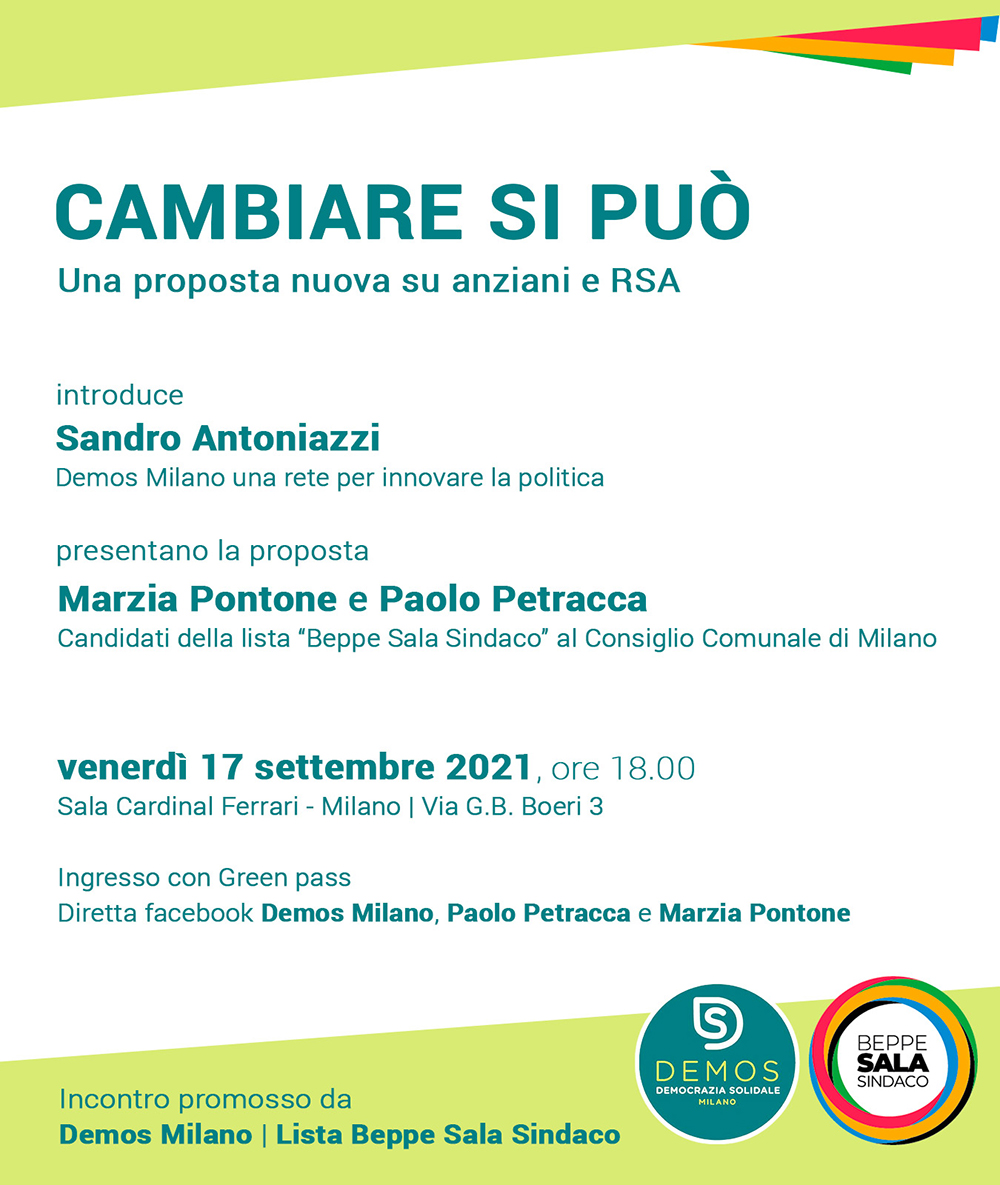 17 Settembre 2021 - CAMBIARE SI PUÒ - Una proposta nuova su anziani e RSA